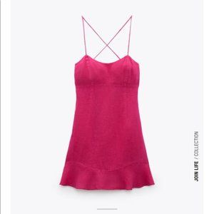 zara linen fuscia pink dress xs